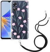 Cazy Hoesje met koord geschikt voor Oppo A17 Roze Bloemetjes