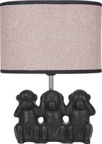 BRUBAKER Bedlampje drie wijze aapen - tafellamp aap smileys - tafellamp met keramische voet en stoffen kap - 35,5 cm hoog, zwart beige