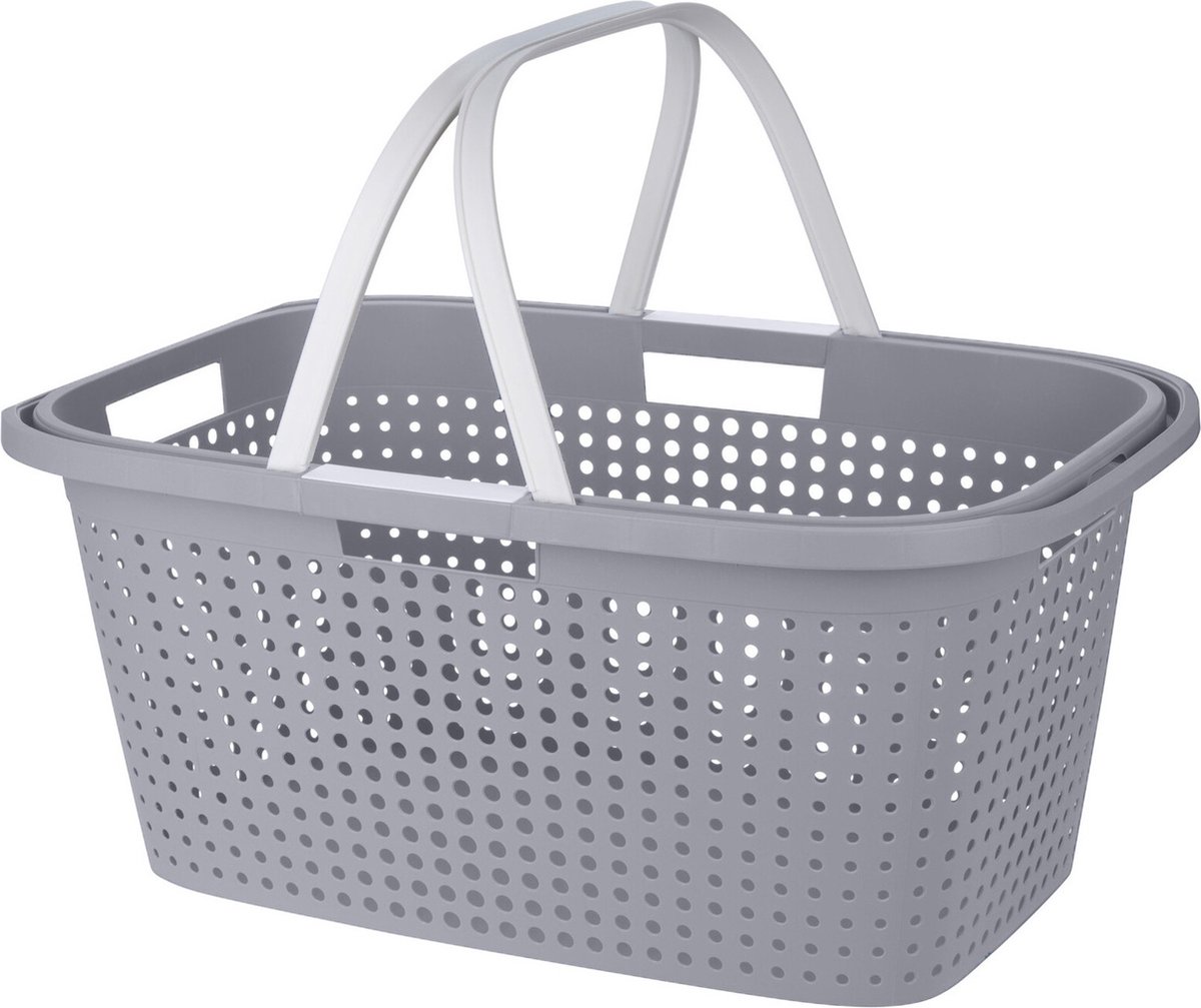 Goedkoopste Wasmand met hengsel - 38 liter - 60 cm - grijs/wit - Draagwasmanden - Wasgoedmand - Mand met handvatten