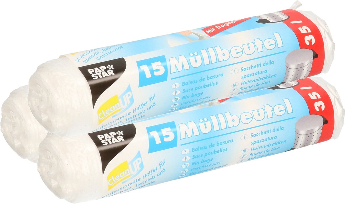 Goedkoopste Papstar afvalzakken/vuilniszakken - 45x stuks - 35 liter - transparant - Prullenbak zakken