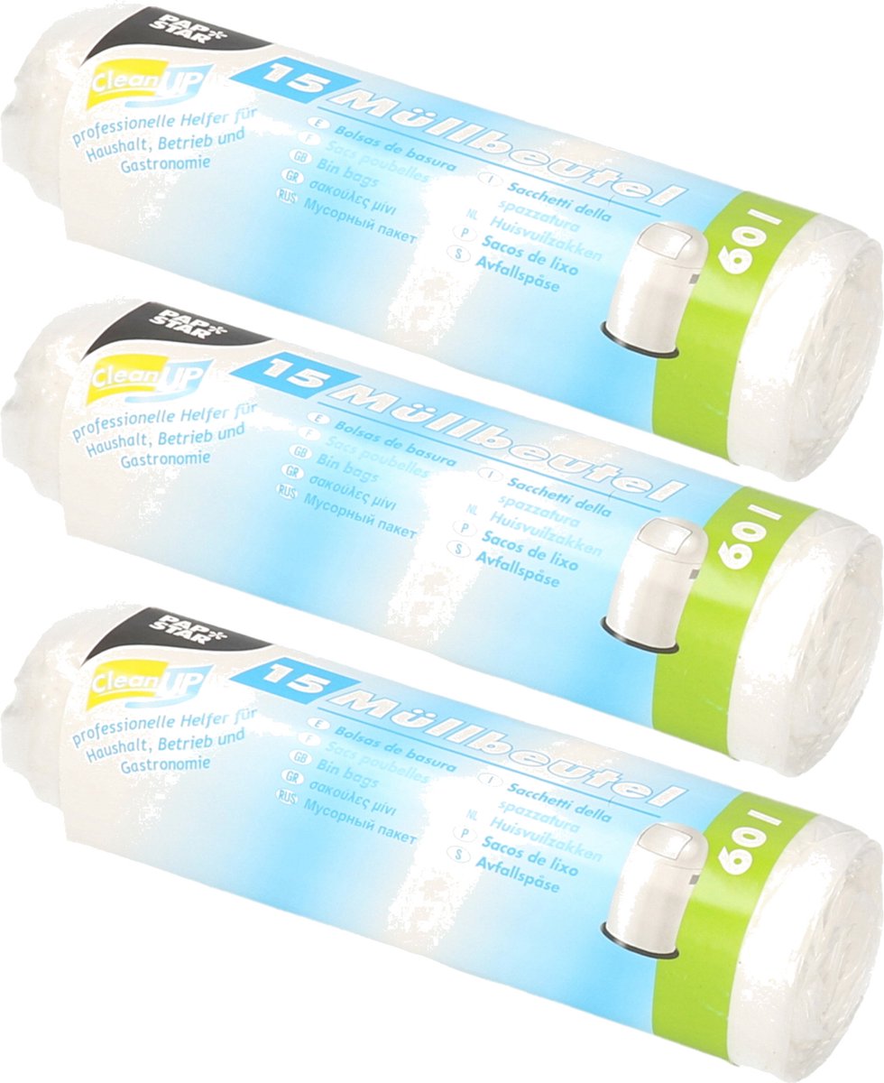 Goedkoopste Papstar 45x stuks afvalzakken/vuilniszakken - 60 liter - transparant - Prullenbak zakken