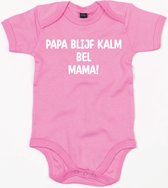 Baby Romper Papa Blijf Kalm Bel Mama - 12-18 Maanden - Bubble Gum Pink - Rompertjes baby met tekst