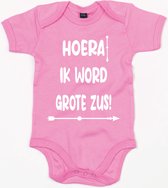 Baby Romper Hoera Grote Zus - 3-6 Maanden - Bubble Gum Pink - Rompertjes baby met tekst