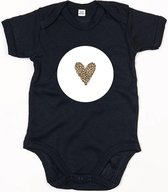Baby Romper Hartje - 0-3 Maanden - Zwart - Rompertjes baby met opdruk