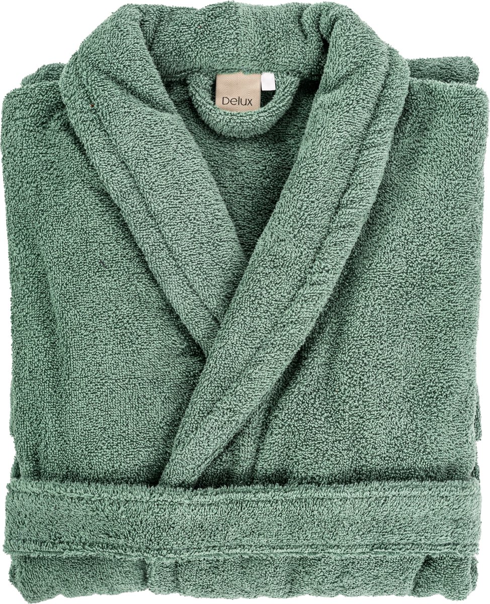 Tiseco Home Studio - Badjas DELUX - 100% katoen - 370 g/m² - badstof - unisex- riem en zakken - L/XL - Greenstone