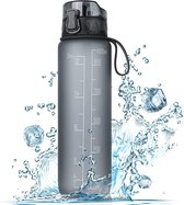 Waterfles, 1 liter, sportwaterfles, BPA VRIJ, waterfles met antislip rubberen handvat, geschikt voor fietsen, buiten, school, fitnessruimte