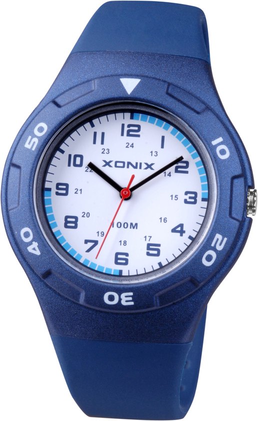 Xonix ABB-005 - Horloge - Analoog - Unisex - Siliconen band - ABS - Cijfers - Streepjes - Waterdicht - 10 ATM - Donkerblauw