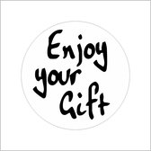 Autocollant - "Enjoy your gift" - Étiquettes - Rond 39mm - Wit/ Zwart - 500 Pièces