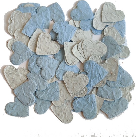 Foto: Zaadconfetti van groei papier hartjes pastelblauw gender reveal confetti zaad papier bloem