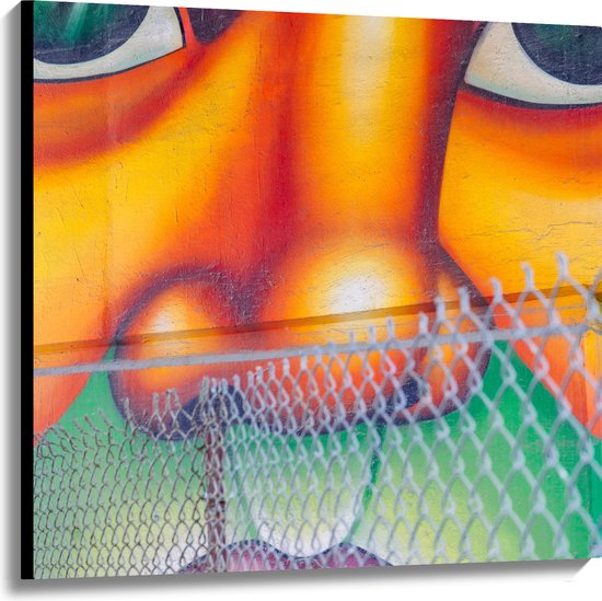 Canvas - Muurschildering van Gezicht Vol met Kleurrijke Vlakken - 100x100 cm Foto op Canvas Schilderij (Wanddecoratie op Canvas)