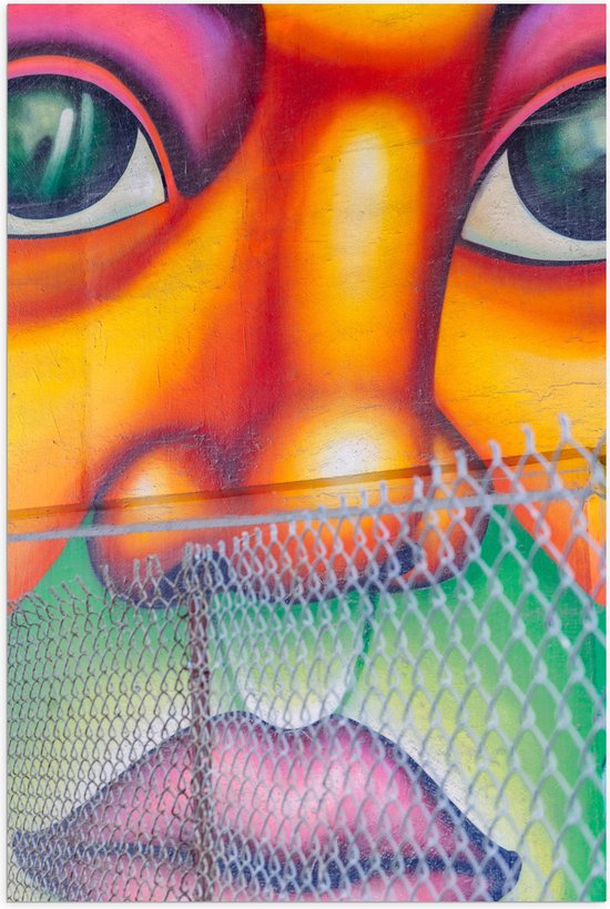 Poster Glanzend – Muurschildering van Gezicht Vol met Kleurrijke Vlakken - 100x150 cm Foto op Posterpapier met Glanzende Afwerking