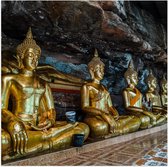 Poster (Mat) - Rijen Gouden Boeddha's in Wat Tham Khuha Sawan Tempel in Thailand - 50x50 cm Foto op Posterpapier met een Matte look