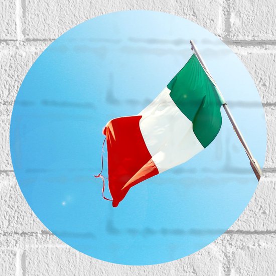 Muursticker Cirkel - Italiaanse Vlag op Stok - 30x30 cm Foto op Muursticker