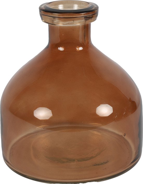 Countryfield Bloemenvaas Low Bottle - transparant bruin - glas - D18 x H20 cm - Buikfles
