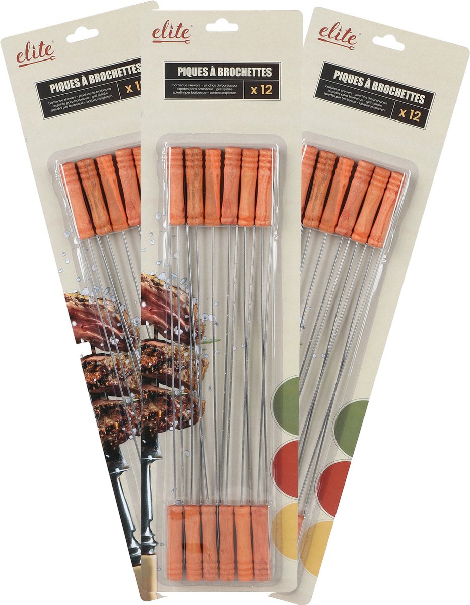 12x Brochettes / brochettes / brochettes de viande 38 cm - Métal / Bois -  Fournitures