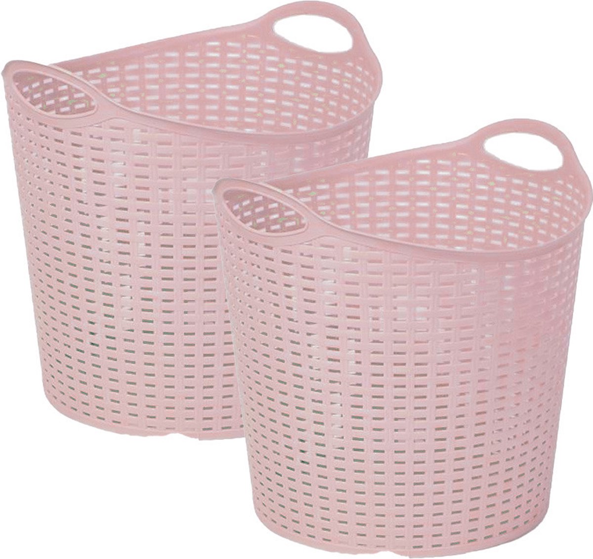 Goedkoopste Plasticforte Gevlochten wasmand/opbergmand - 2x - flexibel - roze - 27 liter - rond - kunststof - 40 x 37 cm