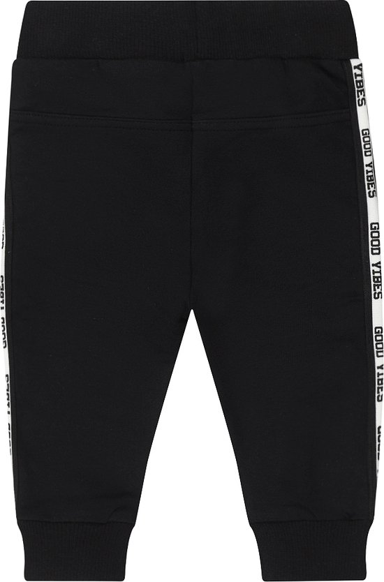 Pantalon de jogging noir pour garçon avec bande "GOOD VIBES" sur les côtés.
