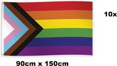 10x Vlag LGBT pride 90cm x 150cm - Progress - Landen festival thema feest fun verjaardag