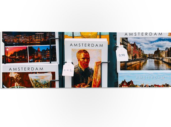PVC Schuimplaat- Amsterdamse Ansichtkaarten in het Rek - 60x20 cm Foto op PVC Schuimplaat