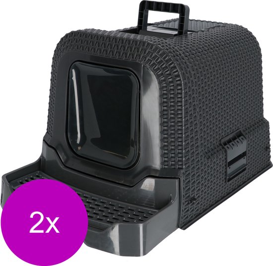 Adori Cat Toilet Rattan 69x42x41 cm - Bac à litière pour chat - 2 x Anthracite