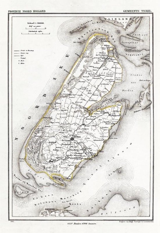 Textielposter Kaart van Texel 1867