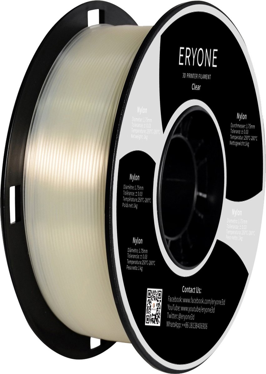Eryone Nylon -Transparant - 3D-printer filament - 1kg 1,75mm