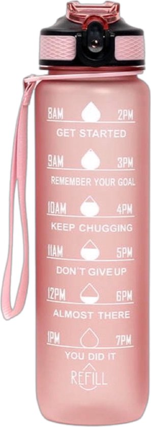 Seniq Motivatie Waterfles - 1 Liter - Drinkfles met Tijdmarkering - Rietje - Roze
