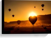 Canvas - Zonnestralen Vallend op Luchtballonnen over het Landschap van Turkije - 40x30 cm Foto op Canvas Schilderij (Wanddecoratie op Canvas)