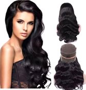 Frazimashop-Braziliaanse Remy Dames pruiken - #16 inch 50cm# Body Wave 360 full wigs- Pre geplukt pruik-black color- 100% Body Wave human hair 360 lace full wig
