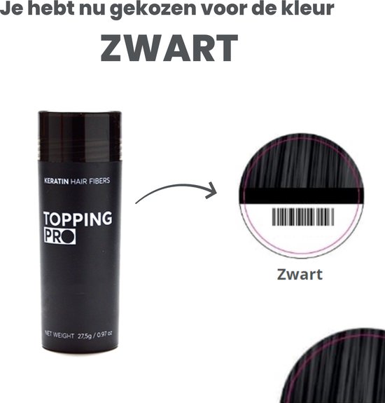Topping PRO - Zwart haar - Hair Building Fibers - 27,5g - met gratis spray - Keratine Haarvezels - Haarverdikker - Volume Poeder - Camoufleert Kale en Dunne Plekken - Uitgroei - Haaruitval