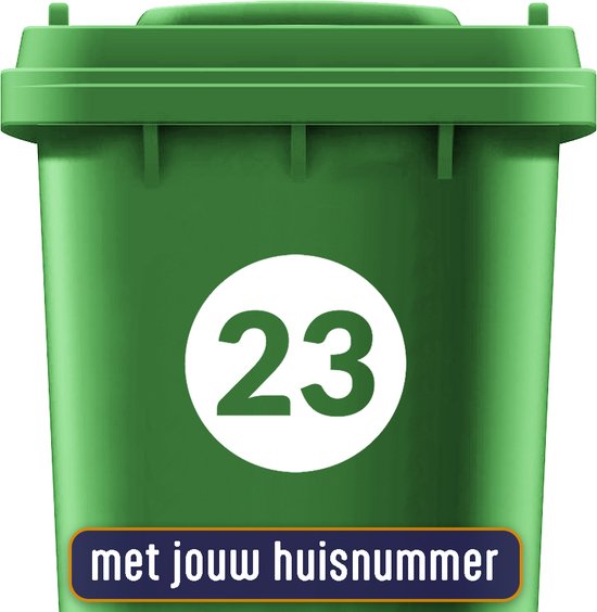 Kliko sticker rond met nummer - Container sticker - Cijfer sticker - Huisnummer - Wit - 20cm