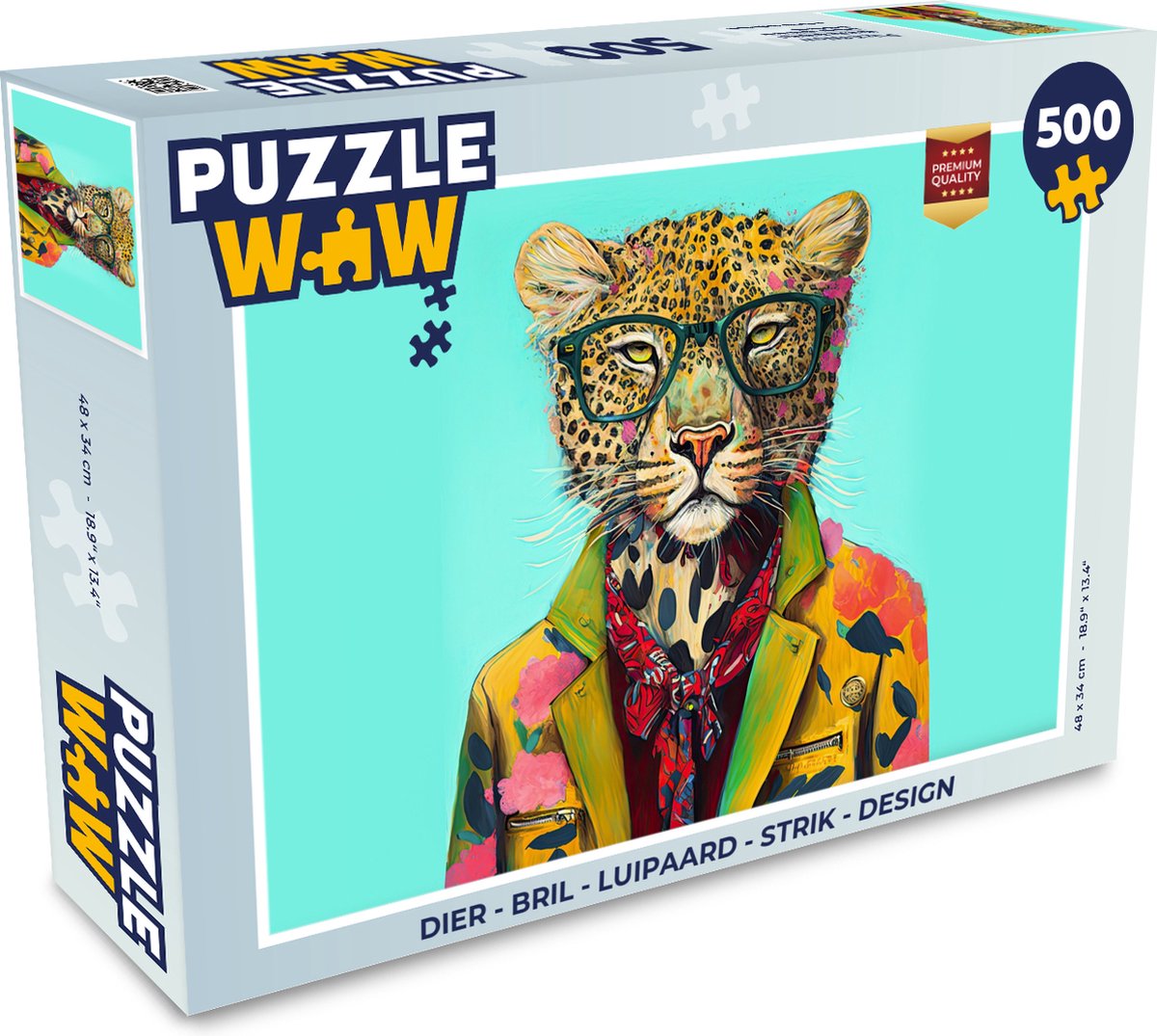 Puzzel Dier - Bril - Luipaard - Strik - Design - Legpuzzel - Puzzel 500 stukjes