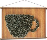 Textielposter - Hoopje Koffiebonen in de Vorm van Kop Koffie - 90x60 cm Foto op Textiel