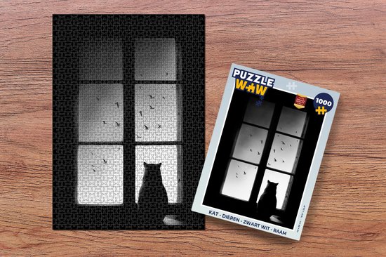 Puzzle Chat - Animaux - Zwart et Blanc - Fenêtre - Puzzle - Puzzle 1000 pièces adultes