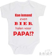 100% katoenen Romper "Kan iemand even bier halen voor papa!?" Vader Vaderdag Papa Unisex Katoen Wit/rood Maat 62/68