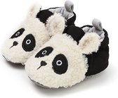 Babyslofjes - Antislip – Fleece voering - Slofjes voor je baby, dreumes voor jongens en meisjes – 12-18 Maanden (13cm) – Zwart – Wit - Panda