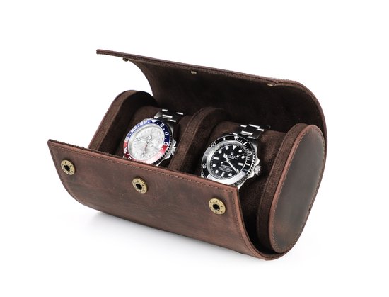 Luxe Horloge Rol 2 Stuks – Horlogedoos – Horloge Etui Leer – Watch Roll – Horloge Houder Sieradendoos – Horloge Opbergdoos Heren – Bruin
