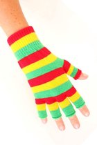 1x Paar Vingerloze handschoenen rood/geel/groen smalle streep - Thema feest carnaval party