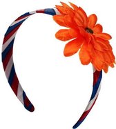 Haarband rd/wt/bl met oranje bloem