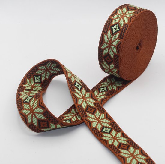 5 mètres de sangle de sac géométrique, largeur 40MM, couleur 02 BROWN/LIME