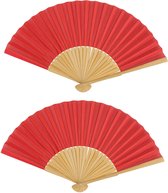 Spaanse handwaaier - 2x - pastelkleuren - steenrood - bamboe/papier - 21 cm