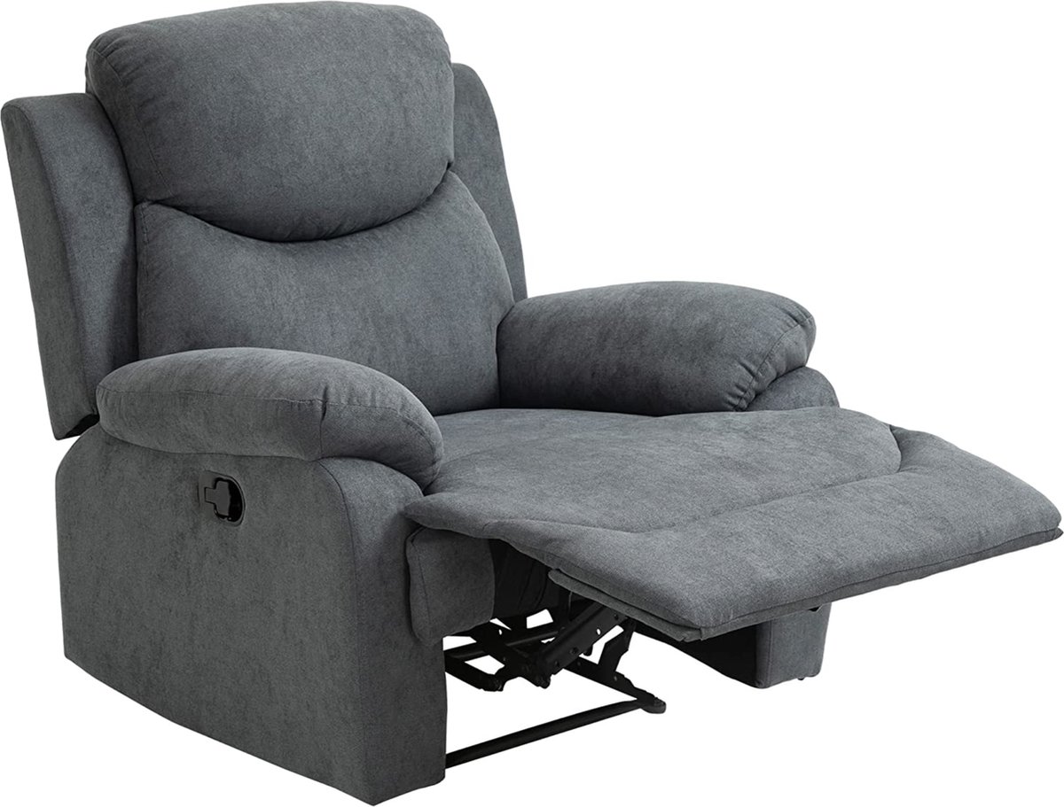 Mara Luxe Relaxstoel - Ligfunctie - Kantelbaar 150 ° - TV Fauteuil - Grijs - Linnen - 97 x 96 x 105,5 cm