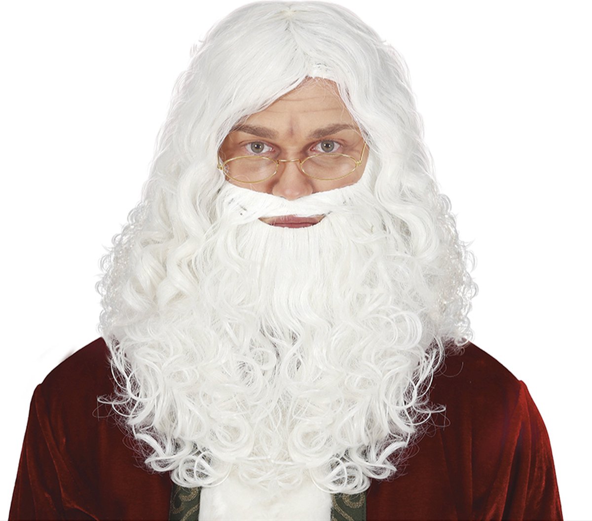 Perruque de Père Noël avec barbe naturelle - Accessoires