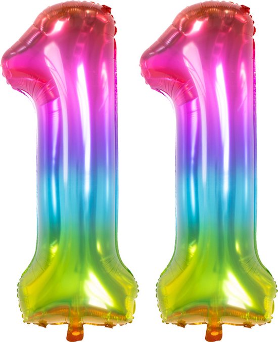 Folieballon Cijfer 11 Yummy Gummy Rainbow - 86 cm