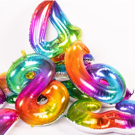 De Ballonnenkoning - Folieballon Cijfer 19 Yummy Gummy Rainbow - 86 cm