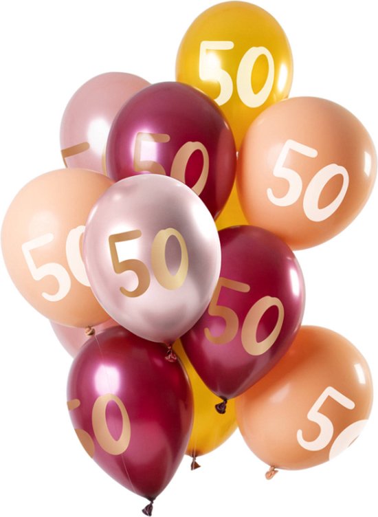 Folat - Ballonnen 50 Jaar Roze-Goud 30 cm - 12 stuks - Folat Party Products
