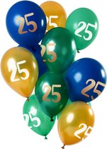 Folat - Ballonnen 25 Jaar Blauw-Groen-Goud 30 cm - 12 stuks