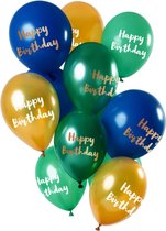 Folat - Ballonnen 'Happy Birthday' Groen-Goud 30cm - 12 stuks