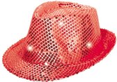 Chapeau Trilby - Taille Unique - Paillettes Adultes Rouge - LED