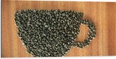 Dibond - Hoopje Koffiebonen in de Vorm van Kop Koffie - 100x50 cm Foto op Aluminium (Wanddecoratie van metaal)